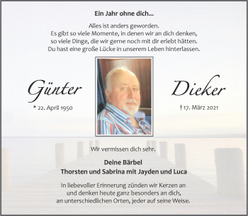 Anzeige von Günter Dieker 