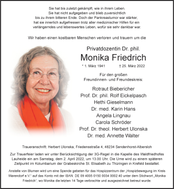Anzeige von Monika Friedrich 