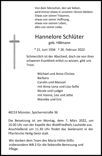Anzeige von Hannelore Schlüter 