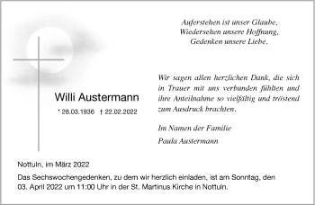 Anzeige von Willi Austermann 