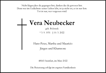 Anzeige von Vera Neubecker 