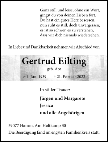 Anzeige von Gertrud Eilting 