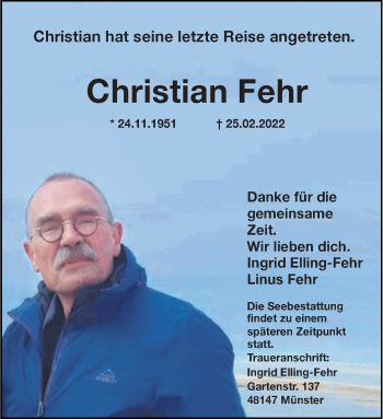 Anzeige von Christian Fehr 