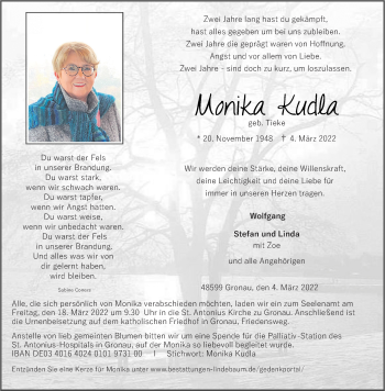 Anzeige von Monika Kudla 