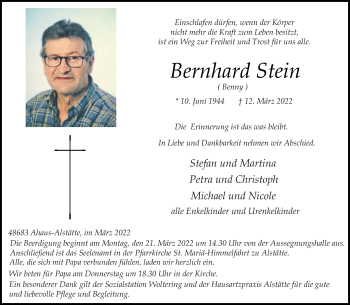 Anzeige von Bernhard Stein 