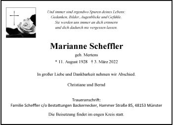 Anzeige von Marianne Scheffler 