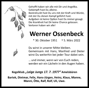 Anzeige von Werner Ossenbeck 