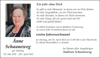 Anzeige von Änne Schauneweg 