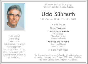Anzeige von Udo Süßmuth 