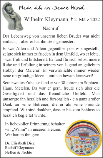Anzeige von Wilhelm Kleymann 