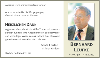 Anzeige von Bernhard Leufke 