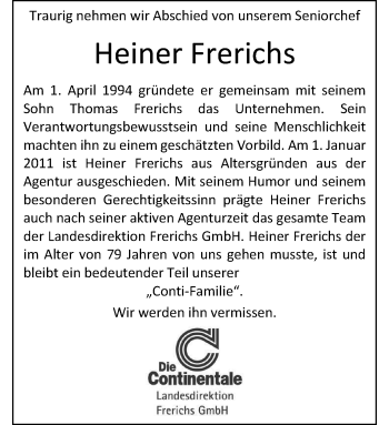 Anzeige von Heiner Frerichs 