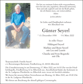 Anzeige von Günter Seyerl 