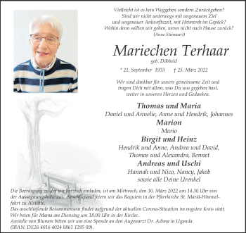 Anzeige von Mariechen Terhaar 