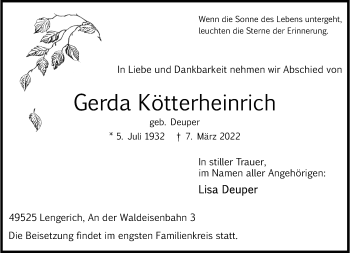 Anzeige von Gerda Kötterheinrich 