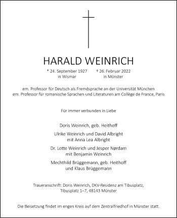 Anzeige von HARALD WEINRICH 