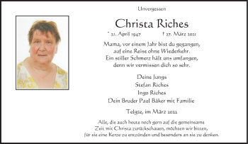 Anzeige von Christa Riches 