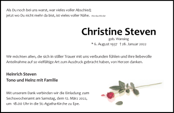 Anzeige von Christine Steven 