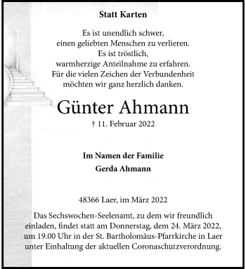 Anzeige von Günter Ahmann 