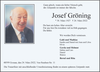 Anzeige von Josef Gröning 