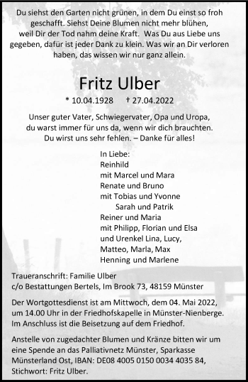 Anzeige von Fritz Ulber 
