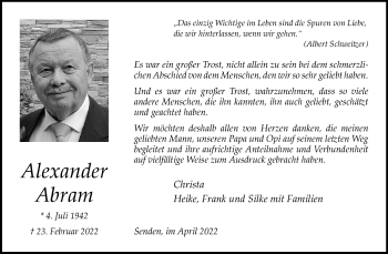Anzeige von Alexander Abram 