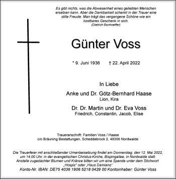Anzeige von Günter Voss 