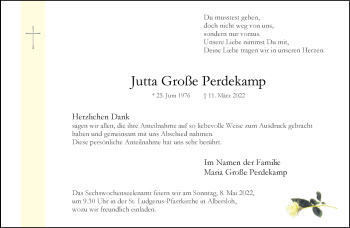 Anzeige von Jutta Große Perdekamp 