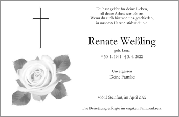 Anzeige von Renate Weßling 