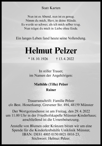 Anzeige von Helmut Petzer 