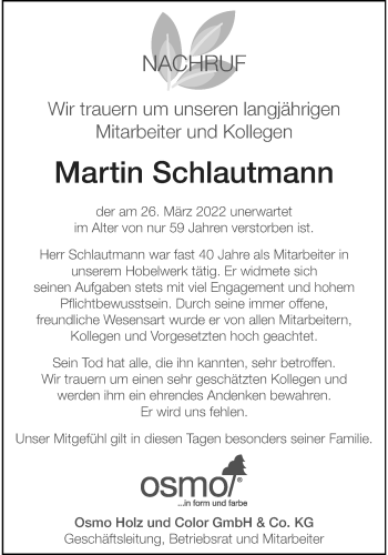 Anzeige von Martin Schlautmann 