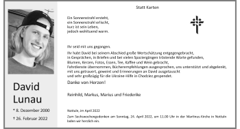 Anzeige von David Lunau 