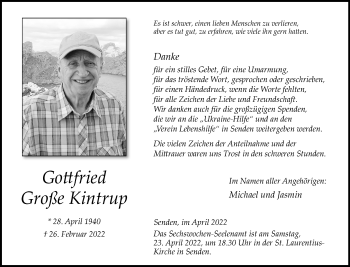 Anzeige von Gottfried Große Kintrup 
