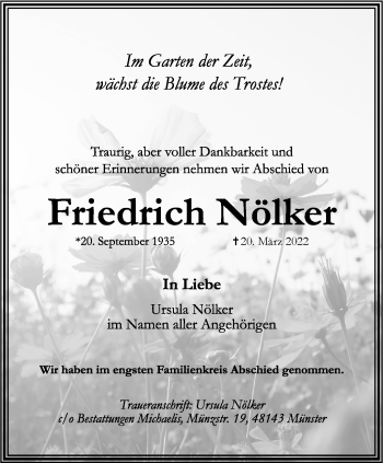 Anzeige von Friedrich Nölker 