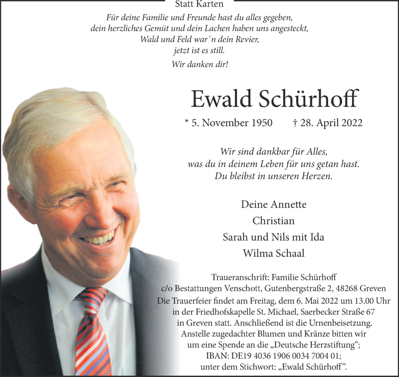  Traueranzeige für Ewald Schürhoff vom 30.04.2022 aus 