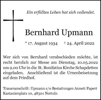 Anzeige von Bernhard Upmann 