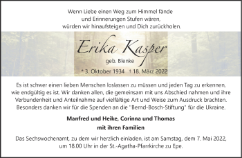 Anzeige von Erika Kasper 
