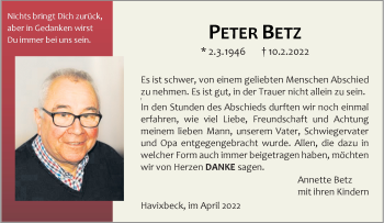 Anzeige von Peter Betz 