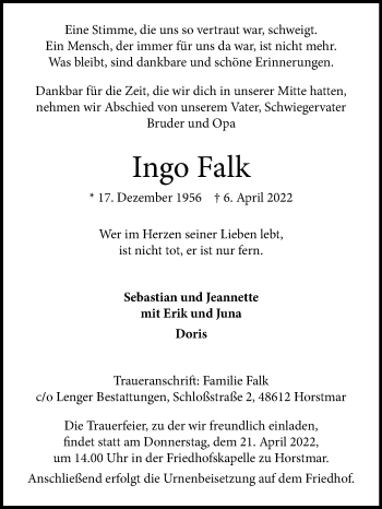 Anzeige von Ingo Falk 