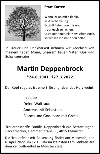 Anzeige von Martin Deppenbrock 