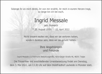 Anzeige von Ingrid Messale 