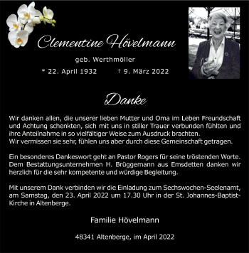 Anzeige von Clementine Hövelmann 
