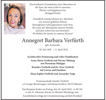 Anzeige von Annegret Barbara Verfürth 