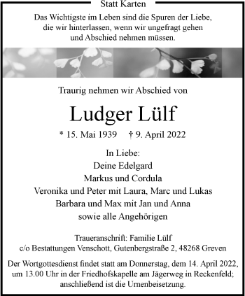 Anzeige von Ludger Lülf 