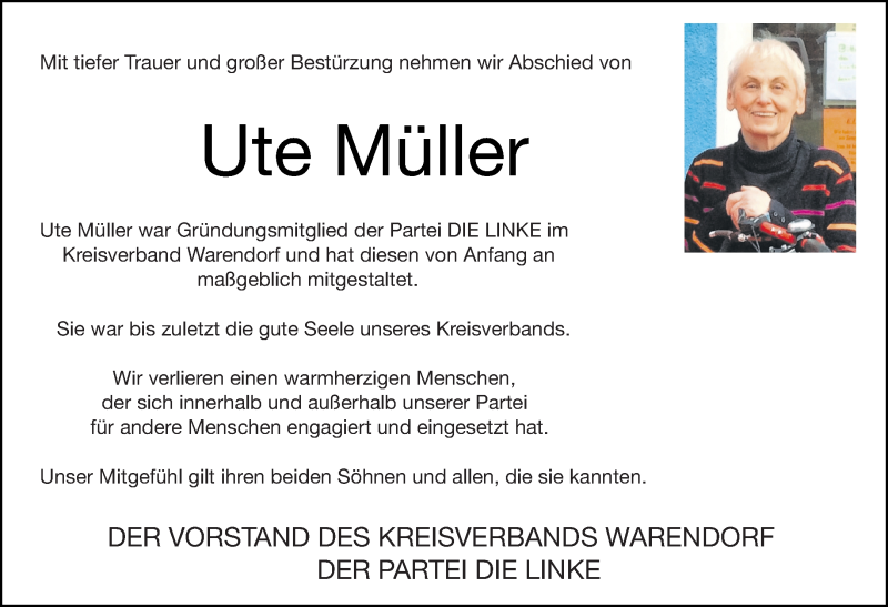  Traueranzeige für Ute Müller vom 06.04.2022 aus 