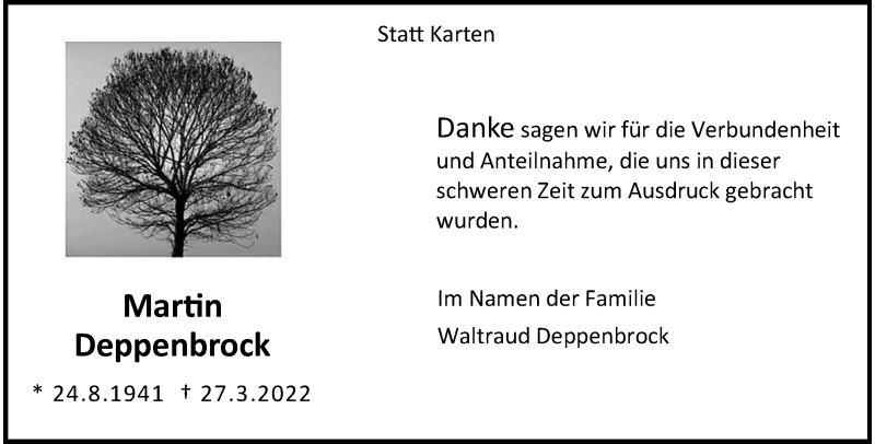  Traueranzeige für Martin Deppenbrock vom 23.04.2022 aus 
