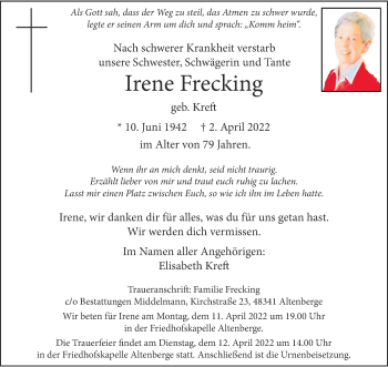Anzeige von Irene Frecking 