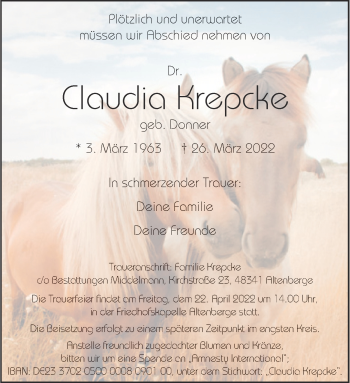 Anzeige von Claudia Krepcke 