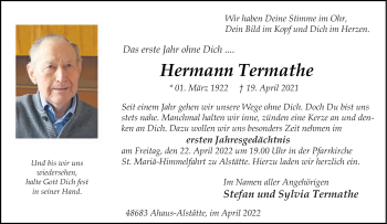 Anzeige von Hermann Termathe 