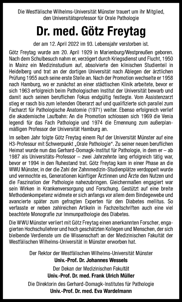  Traueranzeige für Götz Freytag vom 30.04.2022 aus 